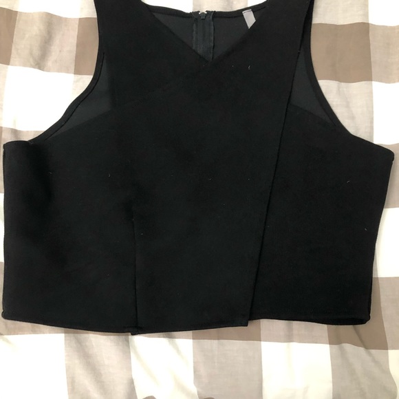 GINGER Black Structered Glam V Neck Adjustable Suede Tank-top Cropped Shirt Top - Picture 4 of 16